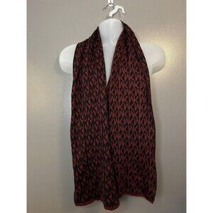 Michael Kors Scarf Womens One Size Black Red MK Monogram Logo Knit Reversible